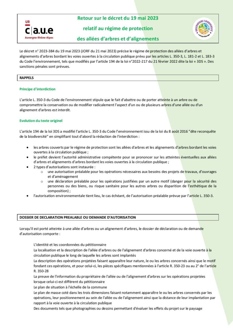 explication sur le décret de mai 2023 relatif à la protection des arbres d'allées et d'alignement