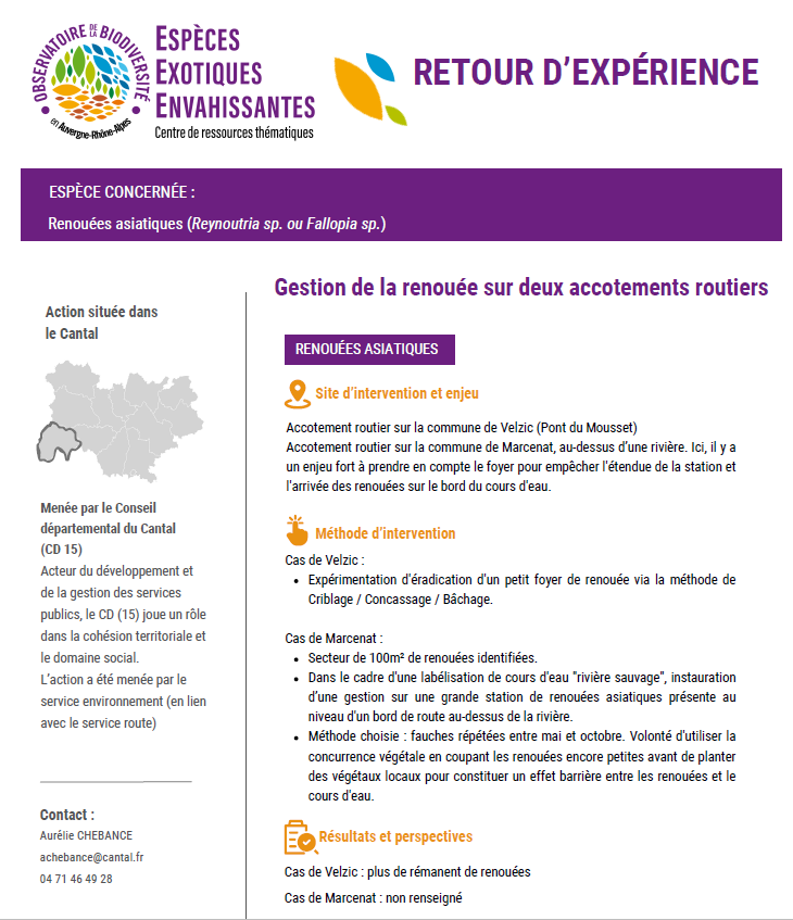 Page de couverture de la fiche retour d'expérience