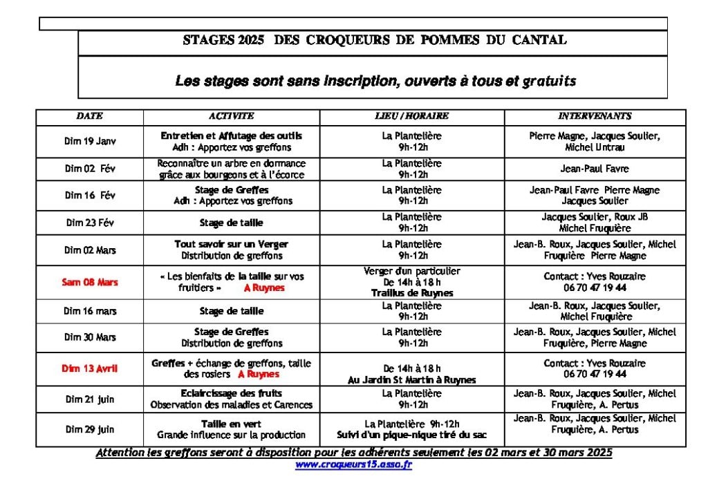 agenda des croqueurs de pommes du Cantal